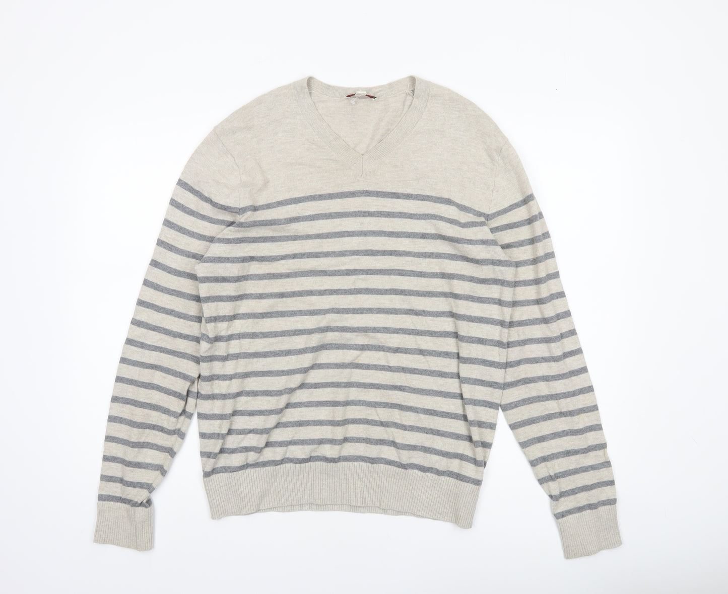 GAP Women’s Beige Striped V-Neck Cotton Jumper Size 12