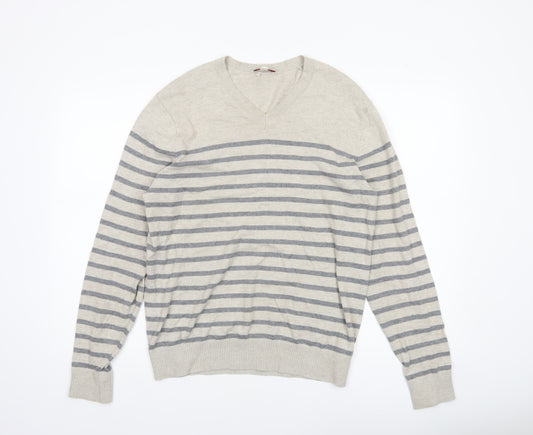 GAP Women’s Beige Striped V-Neck Cotton Jumper Size 12