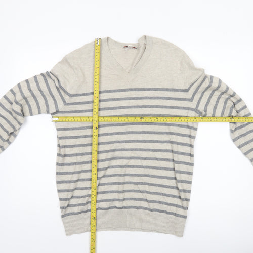 GAP Women’s Beige Striped V-Neck Cotton Jumper Size 12