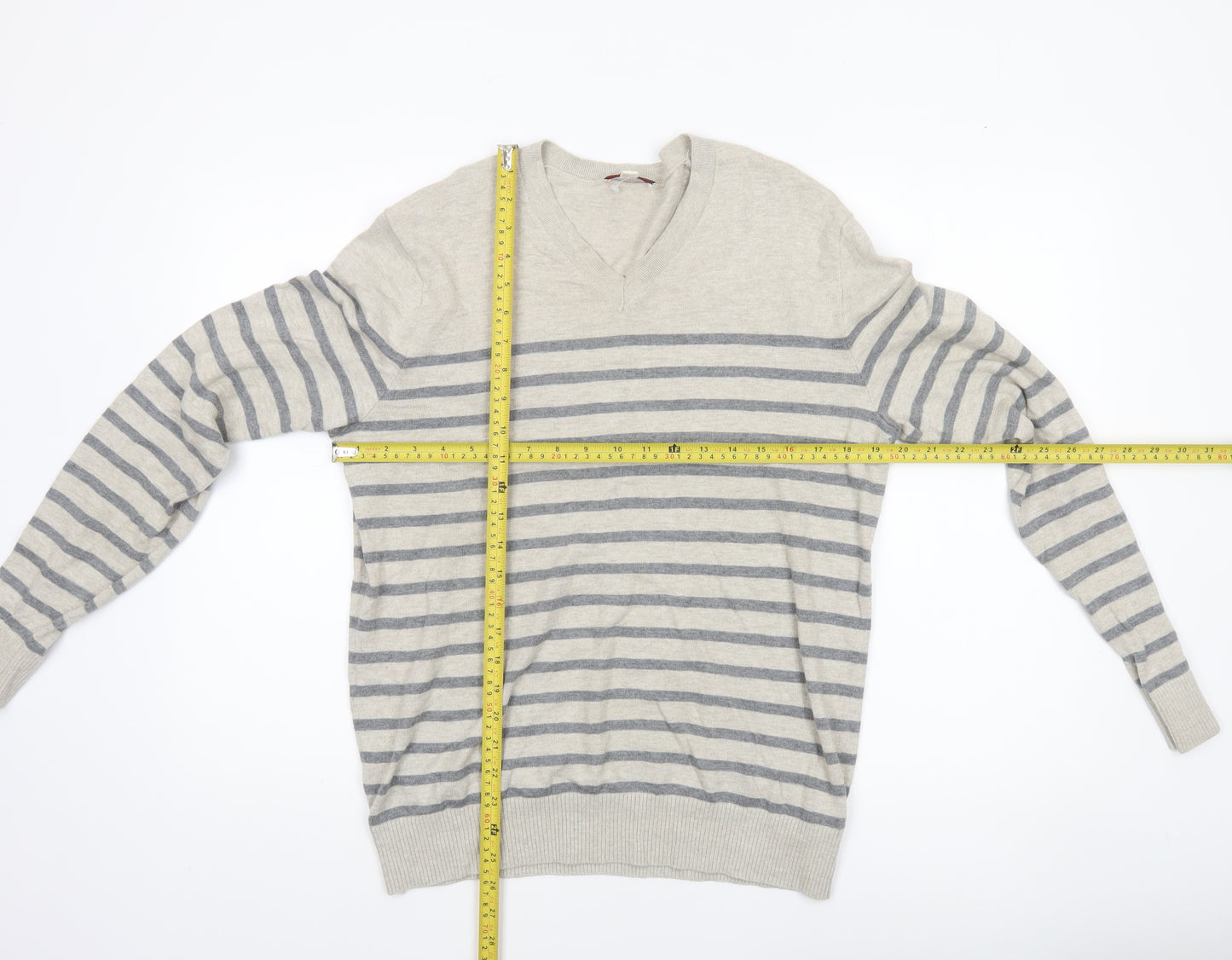 GAP Women’s Beige Striped V-Neck Cotton Jumper Size 12