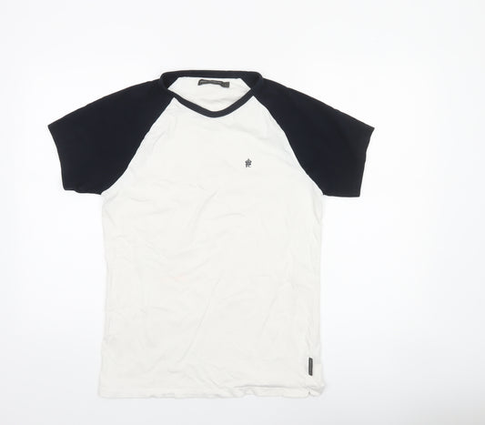 French Connection Men’s White Navy Colourblock Crew Neck T-Shirt Size L