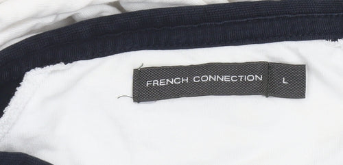 French Connection Men’s White Navy Colourblock Crew Neck T-Shirt Size L