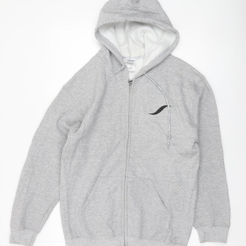 Gildan Men's Grey Full Zip Hoodie Medium Heavyweight Gym Member Sweatshirt