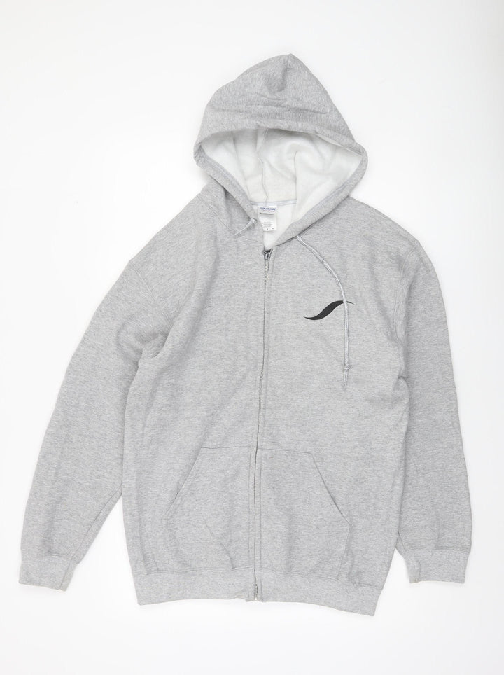 Gildan Men's Grey Full Zip Hoodie Medium Heavyweight Gym Member Sweatshirt