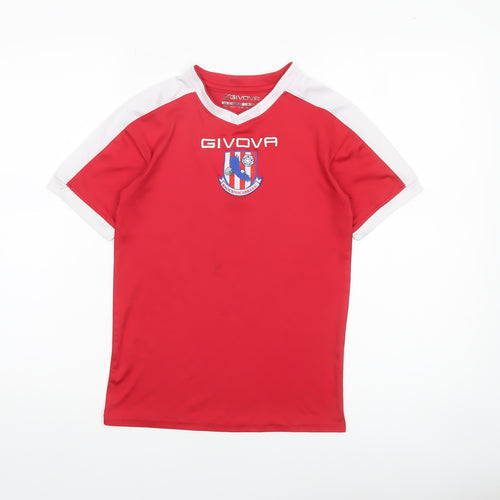Givova Boys Red Short Sleeve Football Jersey T-Shirt 2XS Polyester Athletic Fit