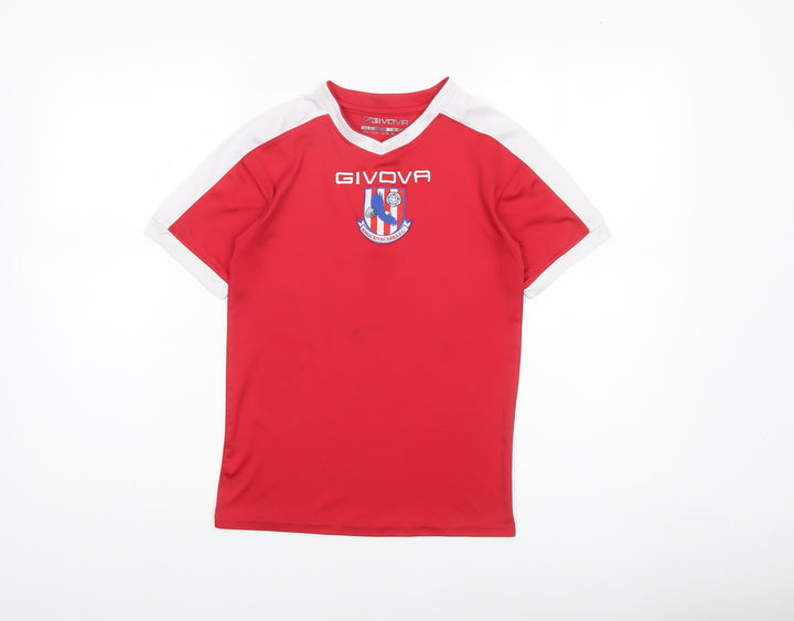 Givova Boys Red Short Sleeve Football Jersey T-Shirt 2XS Polyester Athletic Fit