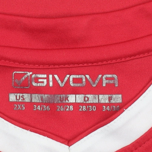 Givova Boys Red Short Sleeve Football Jersey T-Shirt 2XS Polyester Athletic Fit