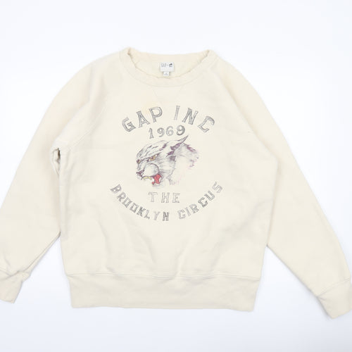 GAP Men Beige Graphic Pullover Sweatshirt M Regular Crew Neck