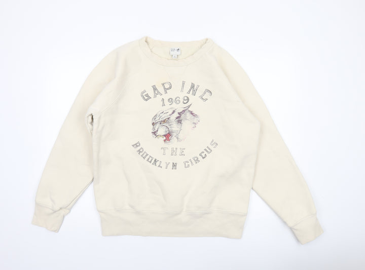GAP Men Beige Graphic Pullover Sweatshirt M Regular Crew Neck
