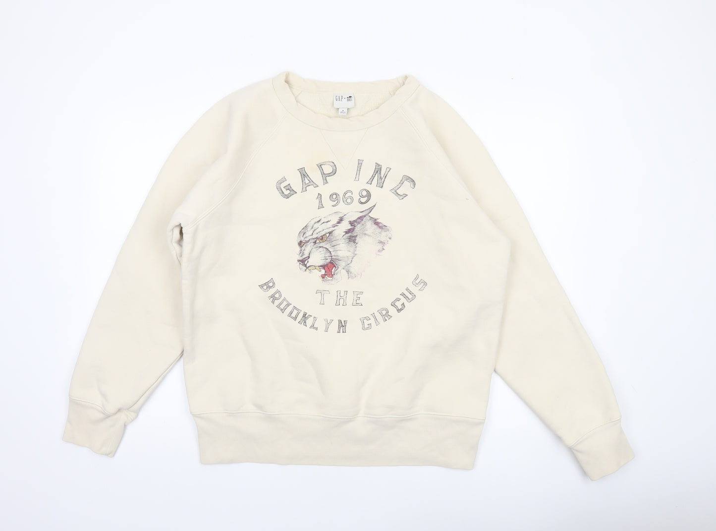 GAP Men Beige Graphic Pullover Sweatshirt M Regular Crew Neck