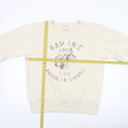 GAP Men Beige Graphic Pullover Sweatshirt M Regular Crew Neck