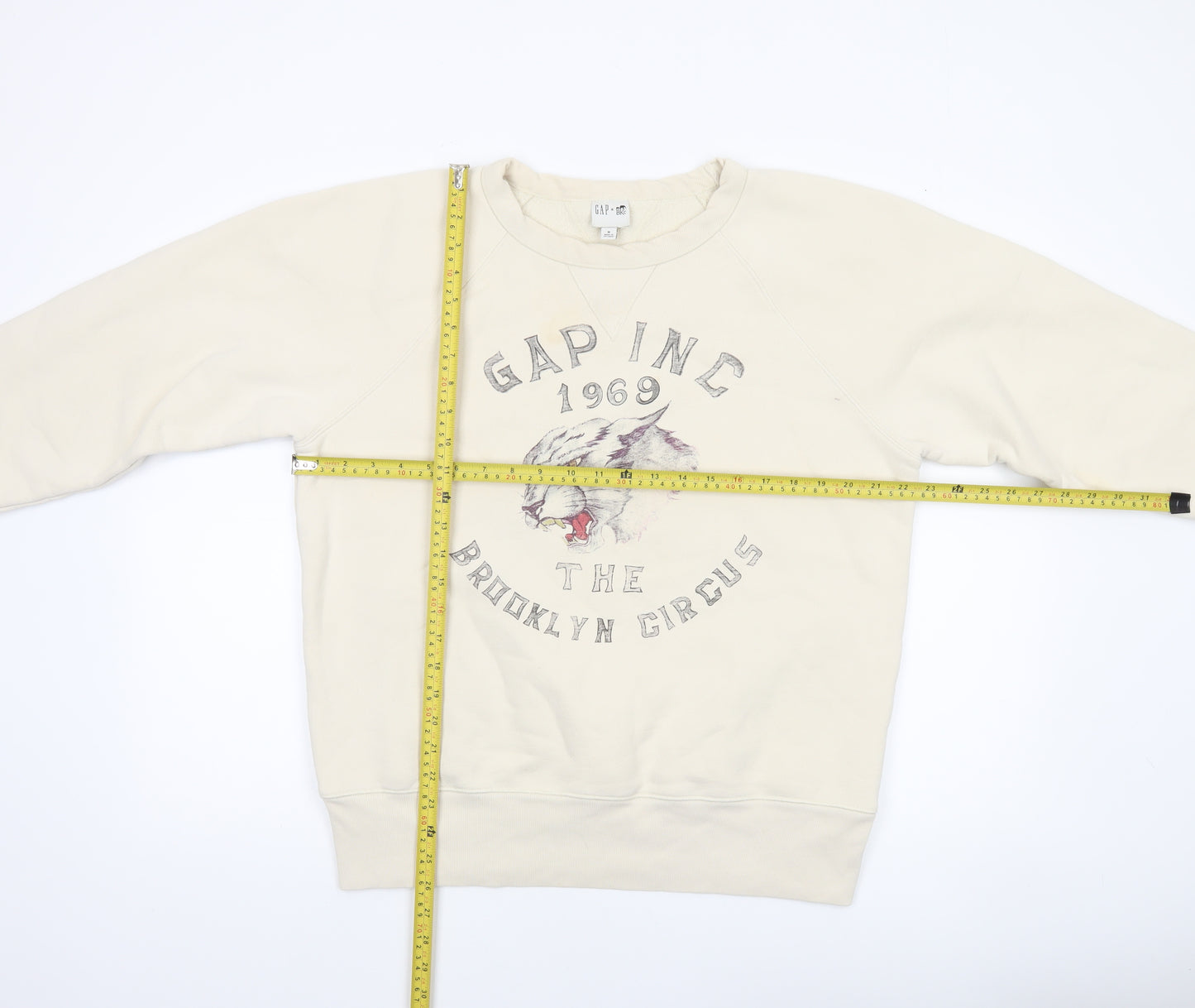 GAP Men Beige Graphic Pullover Sweatshirt M Regular Crew Neck