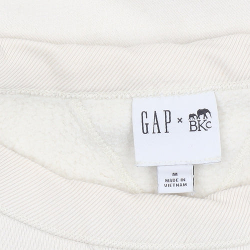 GAP Men Beige Graphic Pullover Sweatshirt M Regular Crew Neck