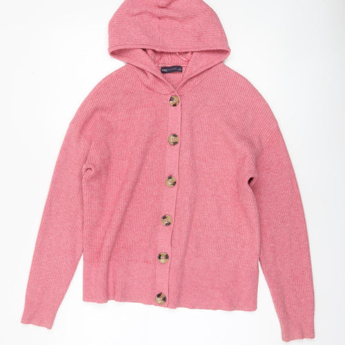 Marks and Spencer Womens Pink Hooded Button Cardigan L Knit