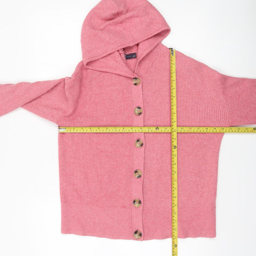 Marks and Spencer Womens Pink Hooded Button Cardigan L Knit