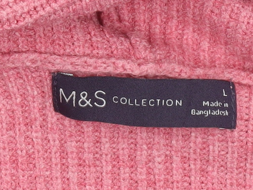 Marks and Spencer Womens Pink Hooded Button Cardigan L Knit