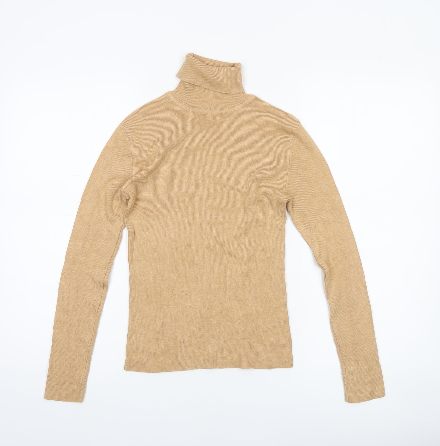Primark Women Beige Roll Neck Ribbed Knit Jumper Size S