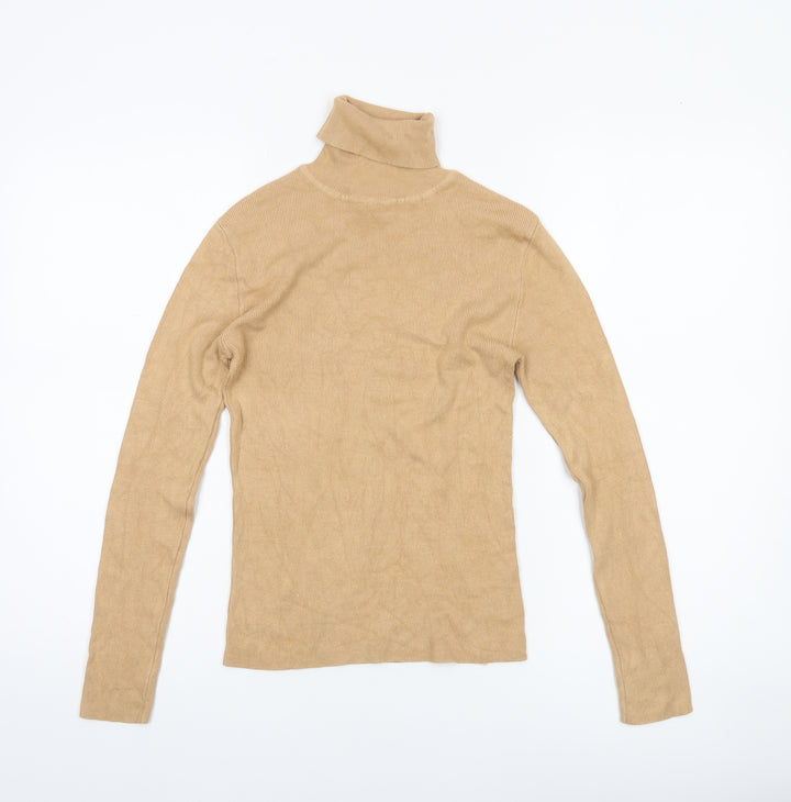 Primark Women Beige Roll Neck Ribbed Knit Jumper Size S