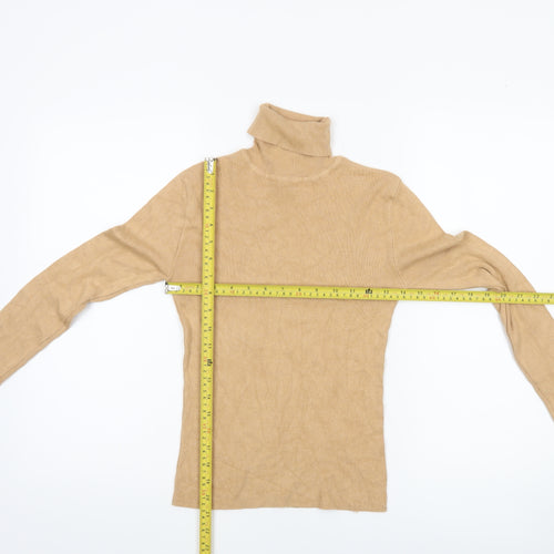 Primark Women Beige Roll Neck Ribbed Knit Jumper Size S