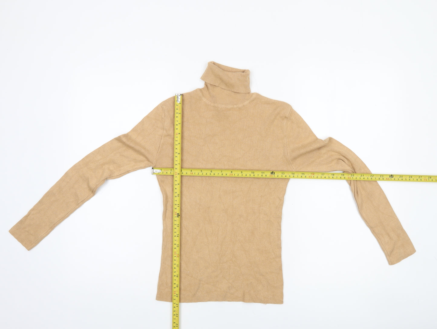 Primark Women Beige Roll Neck Ribbed Knit Jumper Size S