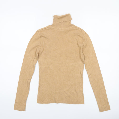 Primark Women Beige Roll Neck Ribbed Knit Jumper Size S