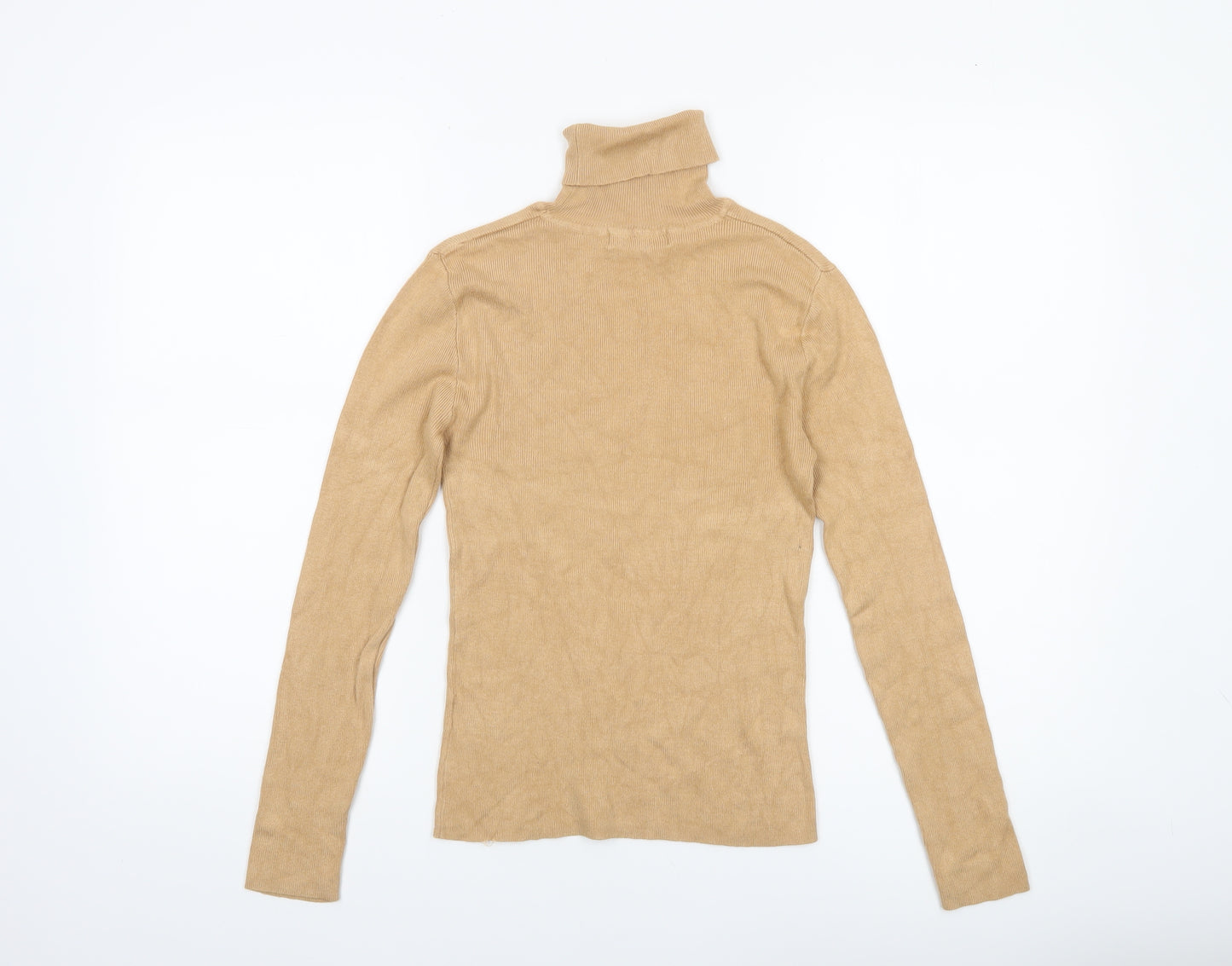 Primark Women Beige Roll Neck Ribbed Knit Jumper Size S