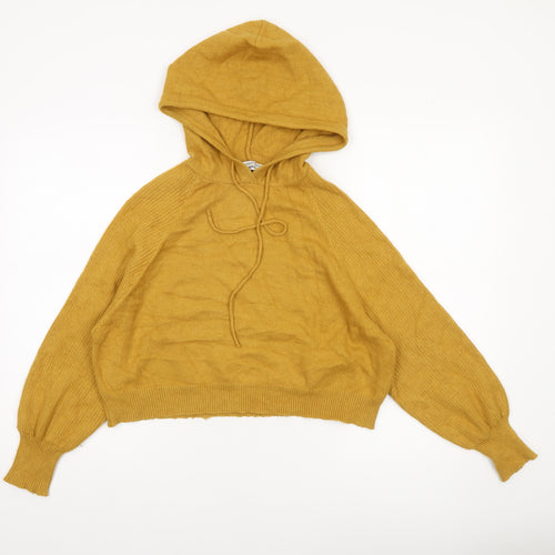 Attrattivo Women's Yellow Hooded Knit Pullover Jumper Size S