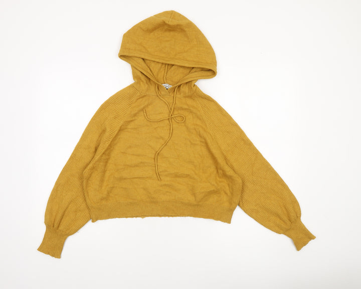 Attrattivo Women's Yellow Hooded Knit Pullover Jumper Size S