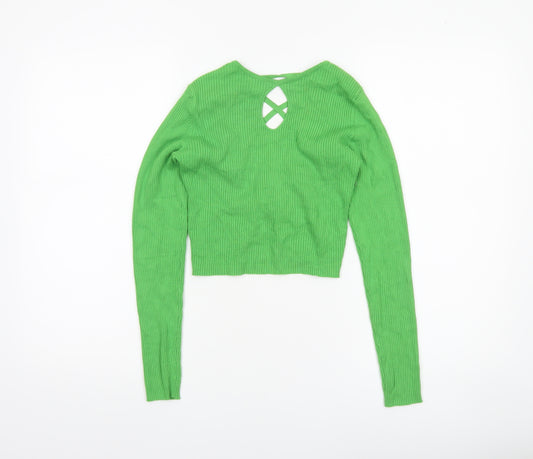 Miss Selfridge Women's Green Ribbed Tie Front Cardigan UK 12