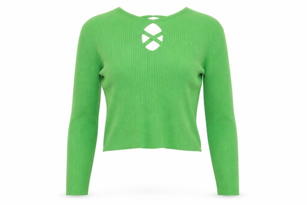 Miss Selfridge Women's Green Ribbed Tie Front Cardigan UK 12