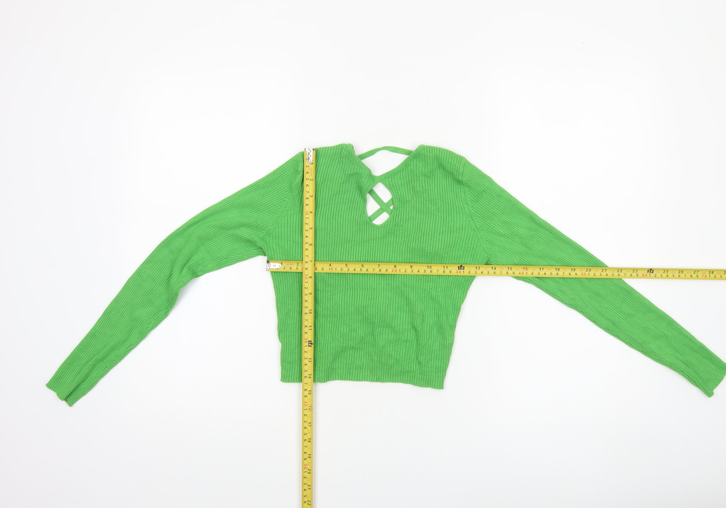 Miss Selfridge Women's Green Ribbed Tie Front Cardigan UK 12