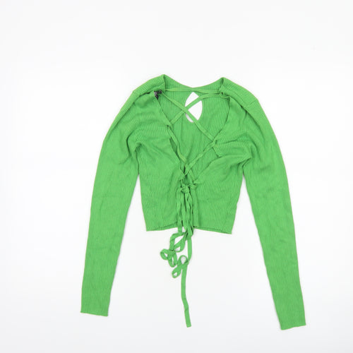 Miss Selfridge Women's Green Ribbed Tie Front Cardigan UK 12