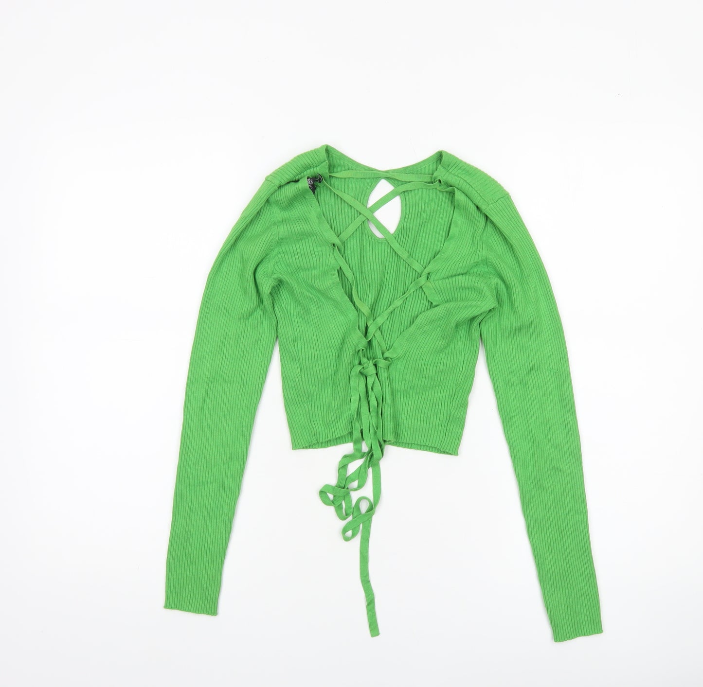 Miss Selfridge Women's Green Ribbed Tie Front Cardigan UK 12