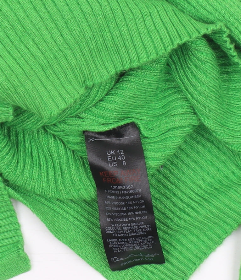 Miss Selfridge Women's Green Ribbed Tie Front Cardigan UK 12