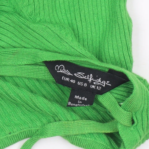 Miss Selfridge Women's Green Ribbed Tie Front Cardigan UK 12