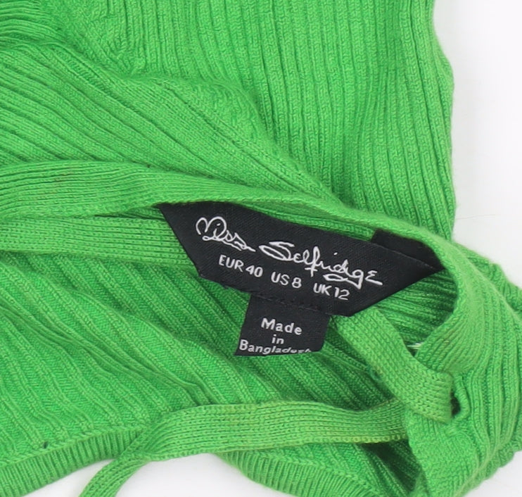 Miss Selfridge Women's Green Ribbed Tie Front Cardigan UK 12