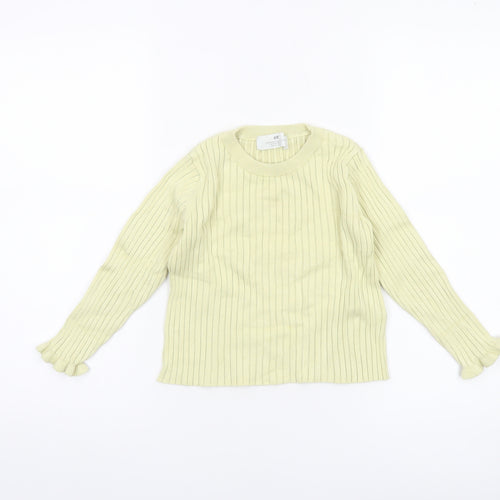 H&M Girls Yellow Ribbed Pullover Jumper UK 2-4 Years Viscose Blend Crew Neck