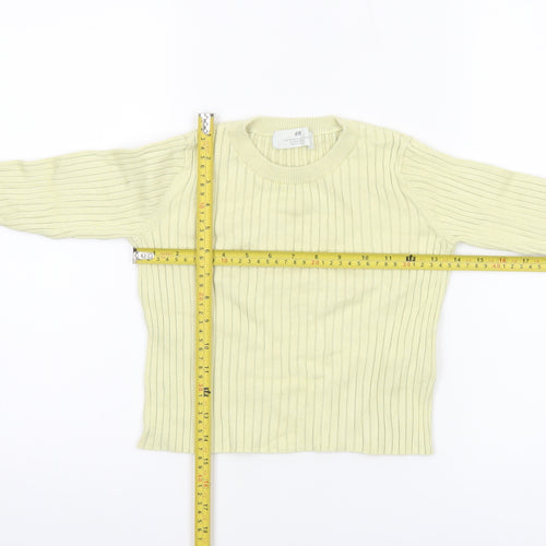 H&M Girls Yellow Ribbed Pullover Jumper UK 2-4 Years Viscose Blend Crew Neck