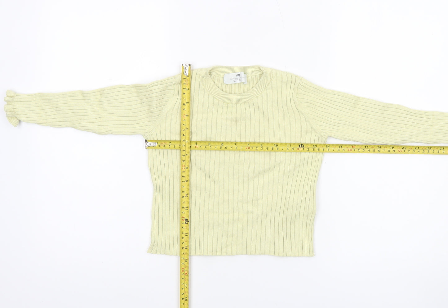 H&M Girls Yellow Ribbed Pullover Jumper UK 2-4 Years Viscose Blend Crew Neck