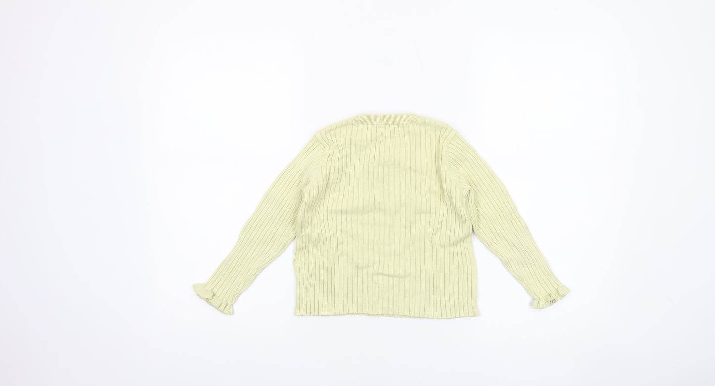 H&M Girls Yellow Ribbed Pullover Jumper UK 2-4 Years Viscose Blend Crew Neck