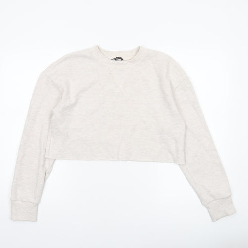 Zara Women Beige Cropped Long Sleeve Jersey T-Shirt Size S