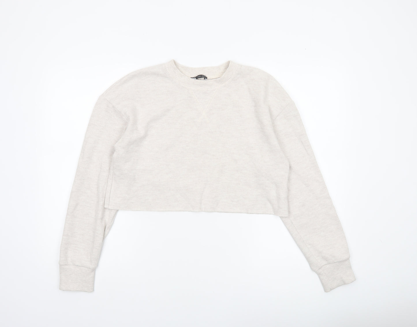 Zara Women Beige Cropped Long Sleeve Jersey T-Shirt Size S