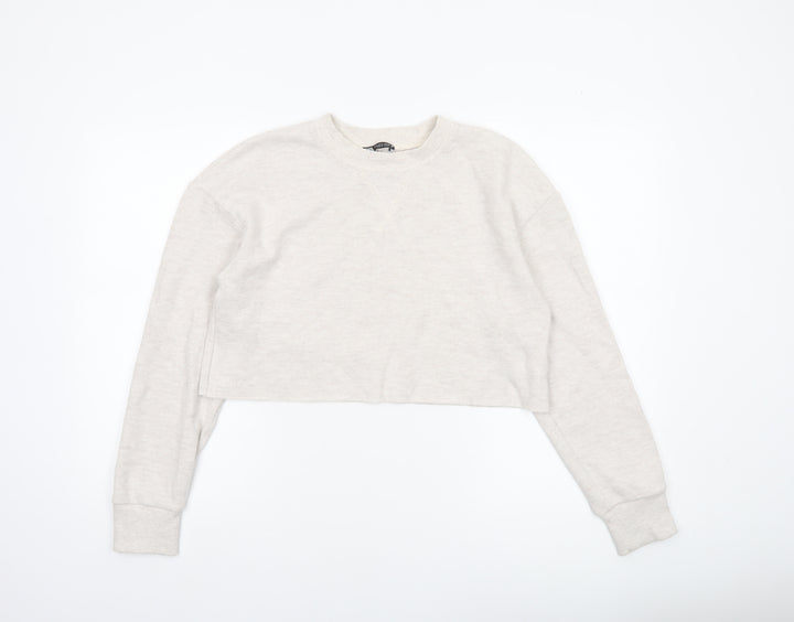 Zara Women Beige Cropped Long Sleeve Jersey T-Shirt Size S