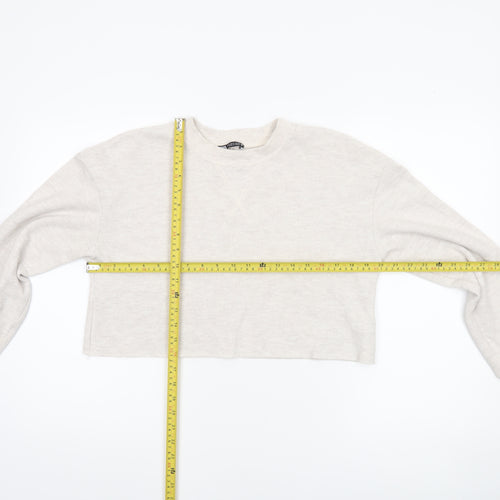 Zara Women Beige Cropped Long Sleeve Jersey T-Shirt Size S