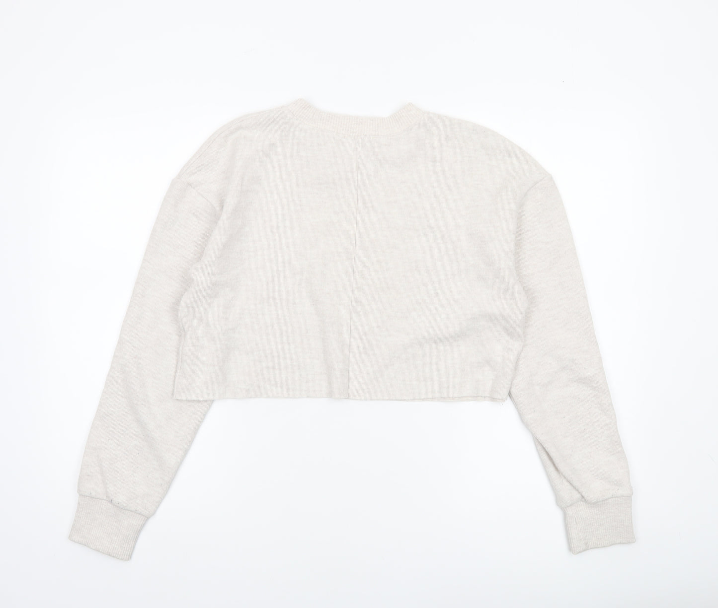 Zara Women Beige Cropped Long Sleeve Jersey T-Shirt Size S