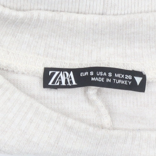Zara Women Beige Cropped Long Sleeve Jersey T-Shirt Size S