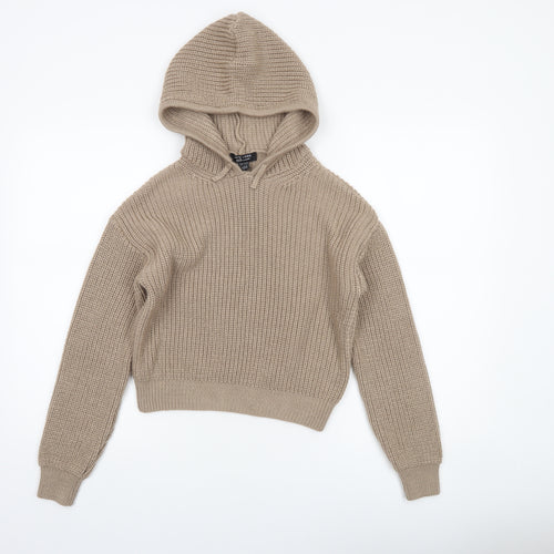New Look Teens Beige Chunky Knit Hooded Pullover Jumper Size 14