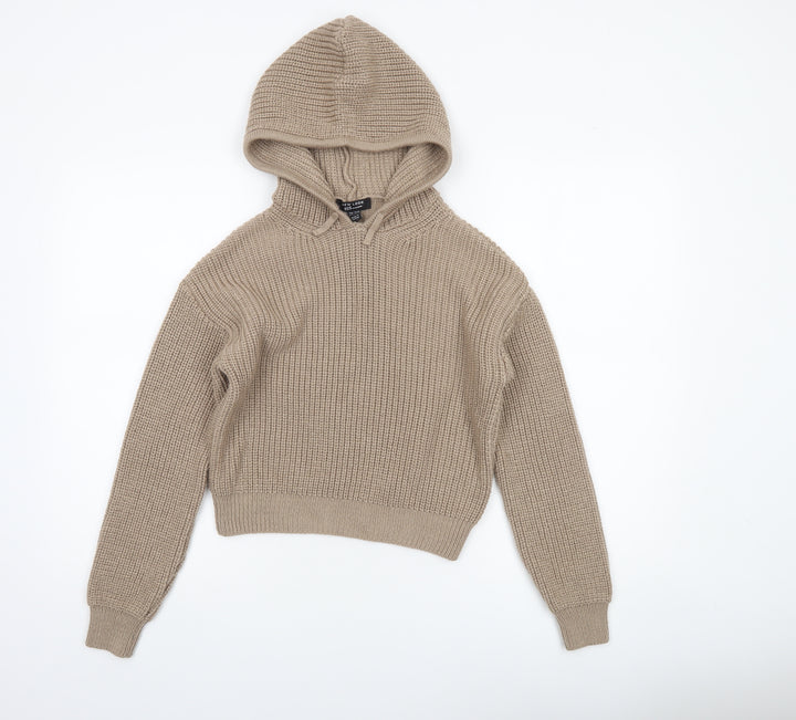 New Look Teens Beige Chunky Knit Hooded Pullover Jumper Size 14