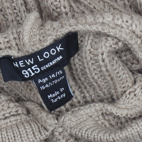 New Look Teens Beige Chunky Knit Hooded Pullover Jumper Size 14