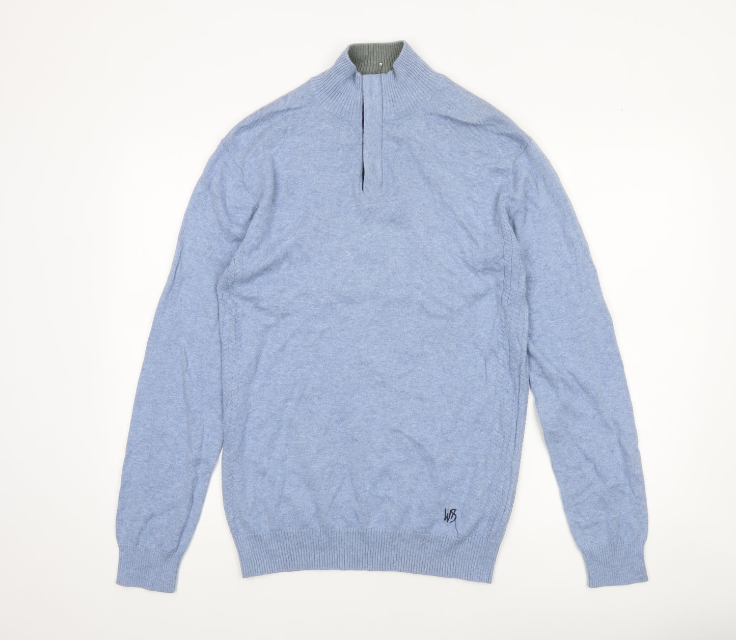 White Stuff Men’s Blue 1/4 Zip Cotton Cashmere Jumper Small